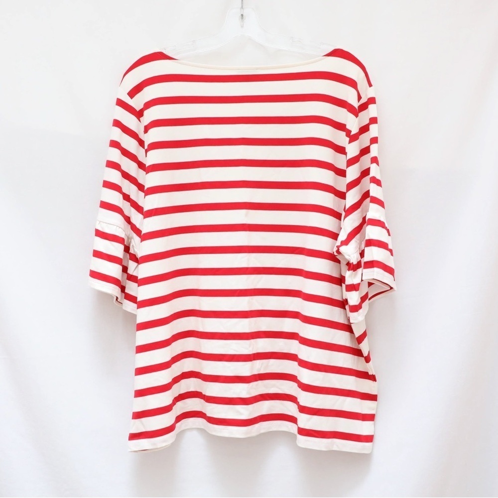 NWOT Talbots Striped Tee red white top 3X plus size new bell sleeve ruched - Picture 3 of 5